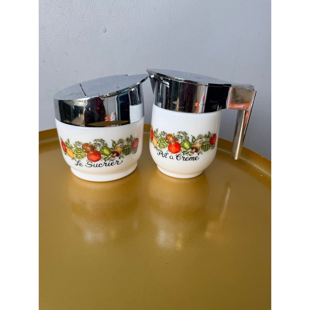 Vintage Arcopal France Milk Glass Sugar and Creamer Set Le Sucrier Pot a Creme